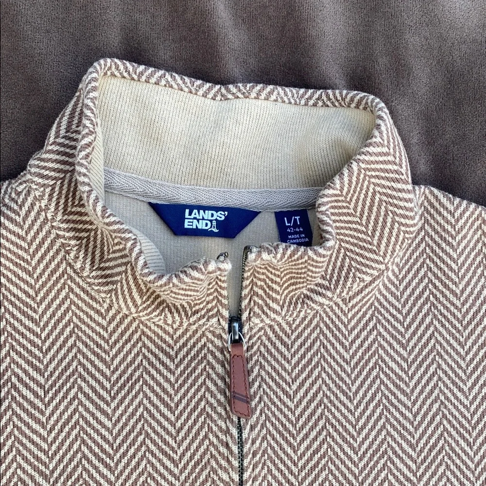 Lands' End Tan Herringbone Pullover